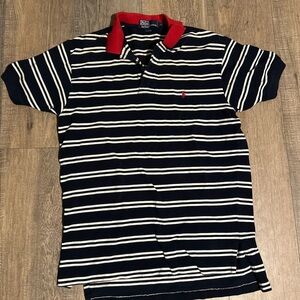 Ralph Lauren Men's Polo with Navy and White Stripes and Red Collar